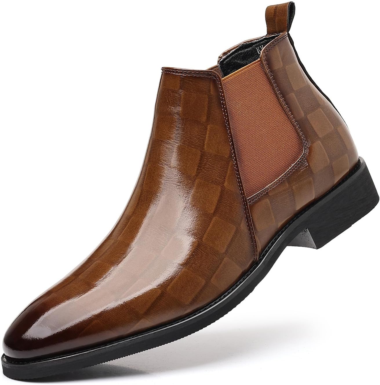 

Мужские кожаные ботинки Chelsea Santimon с узором в клетку, классические модельные ботинки-слипоны, Tan