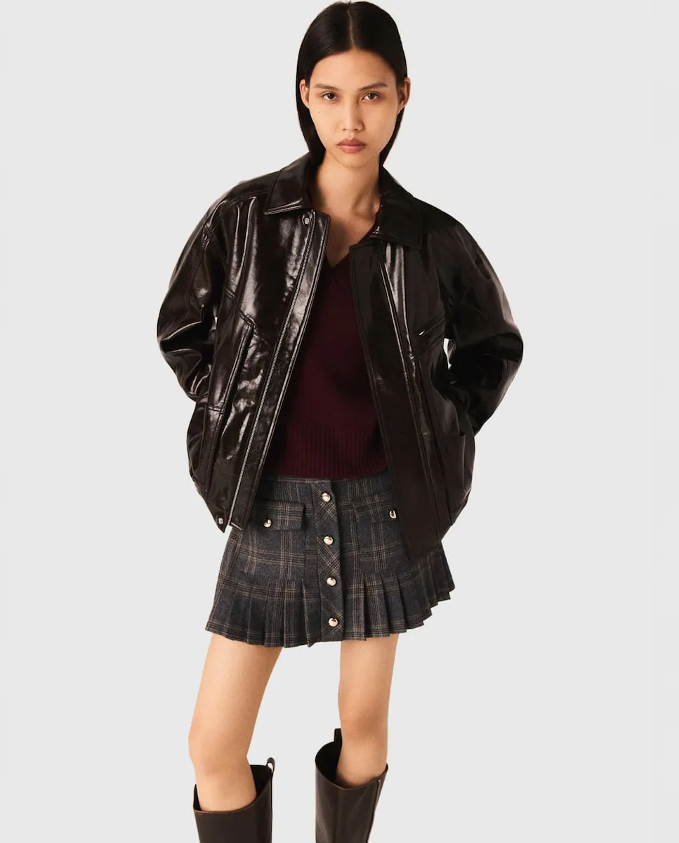 

Женская куртка-бомбер с эффектом потрескавшейся кожи Maje, черный