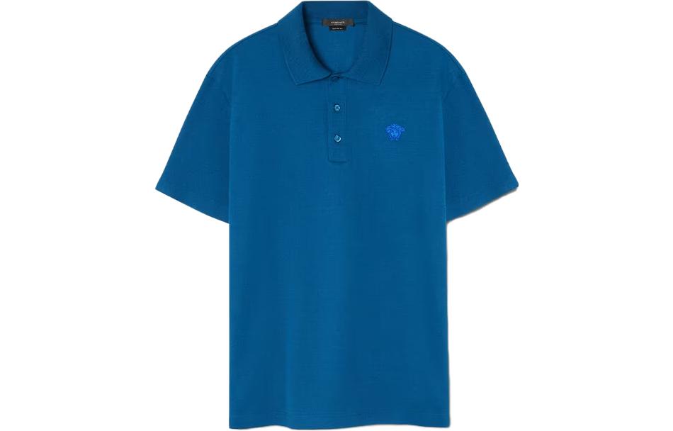 

VERSACE Мужская поло синяя с воротником-поло, умеренная посадка, прочее, Синий, VERSACE Мужская поло синяя с воротником-поло, умеренная посадка, прочее