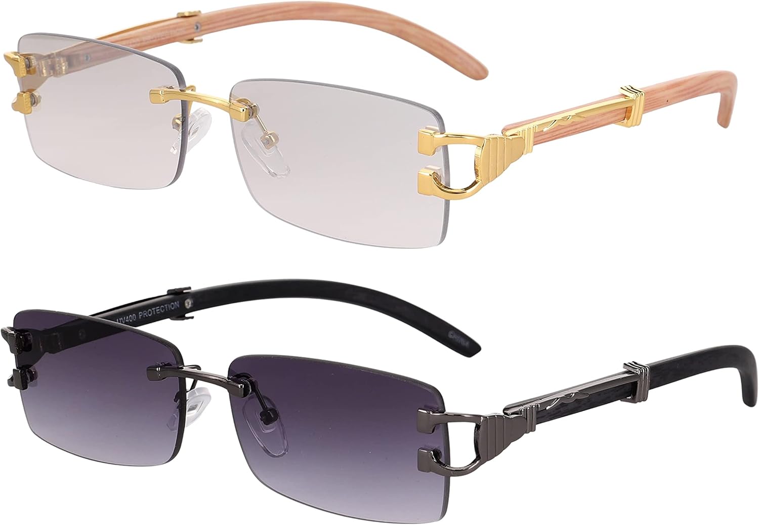 

Безупречные - Мужские модные золотистые стильные очки с прозрачными линзами, прямоугольные, в стиле ретро, ​​без оправы, солнцезащитные очки для женщин FLAWLESS EYEWEAR, Wood/Clear and Black