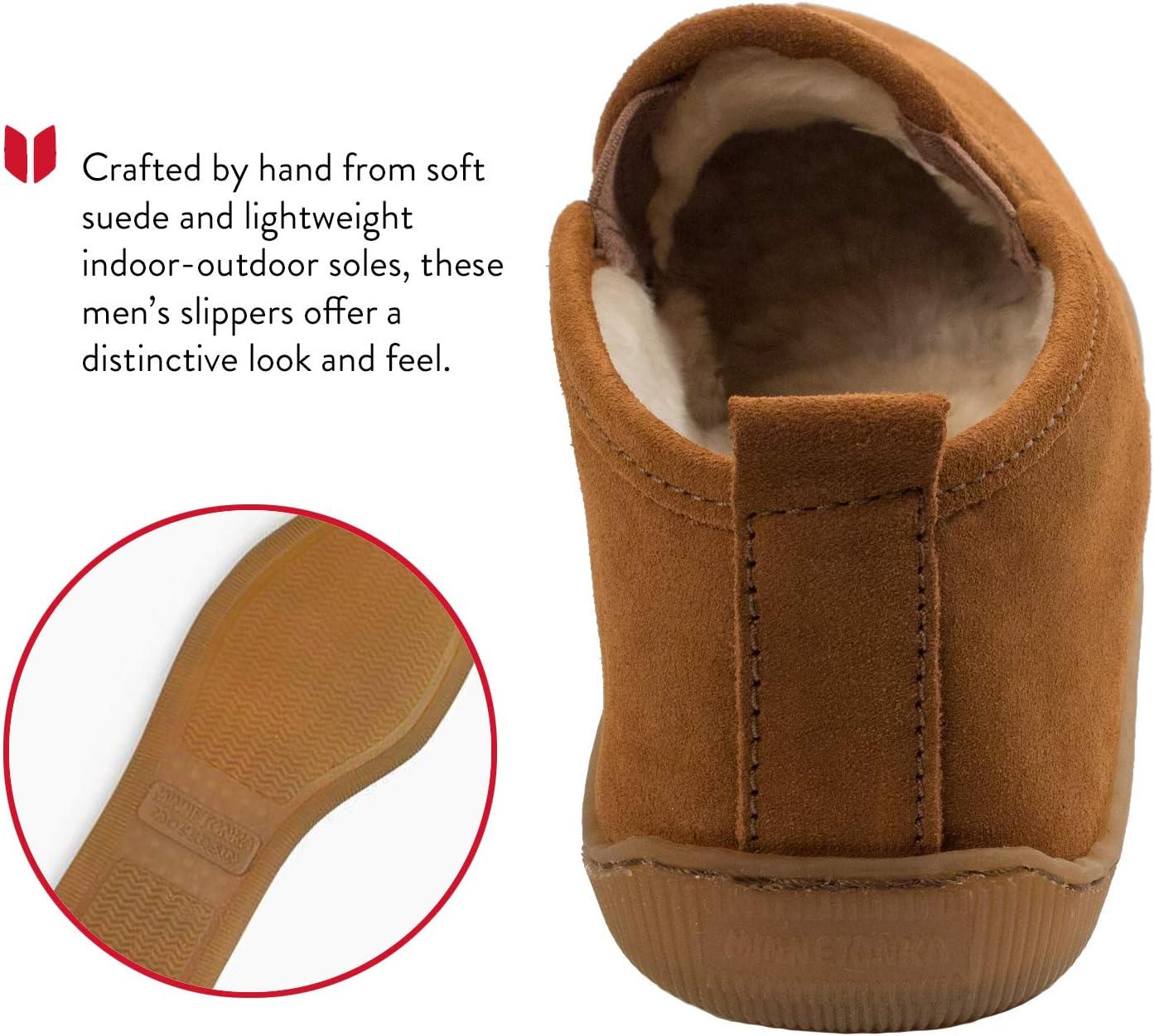Мужские тапочки Minnetonka Romeo с плюшевой подкладкой, коричневый — фото 4