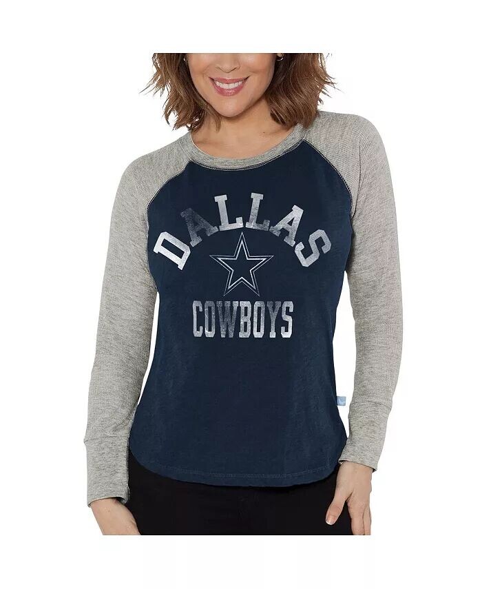 

Женская темно-синяя, серая состаренная футболка Dallas Cowboys с длинным рукавом и вафельным узором G-III 4Her by Carl Banks