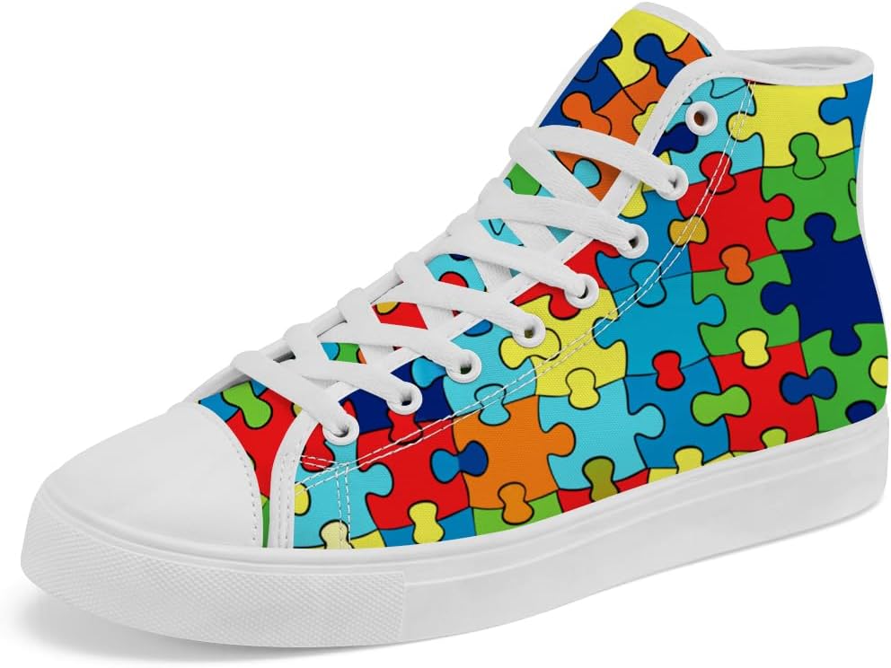 

Кроссовки для аутизма для мужчин и женщин, высокие холщовые сникерсы, на шнуровке, повседневная обувь, подарок для мамы и папы Chebing, 615 Rainbow