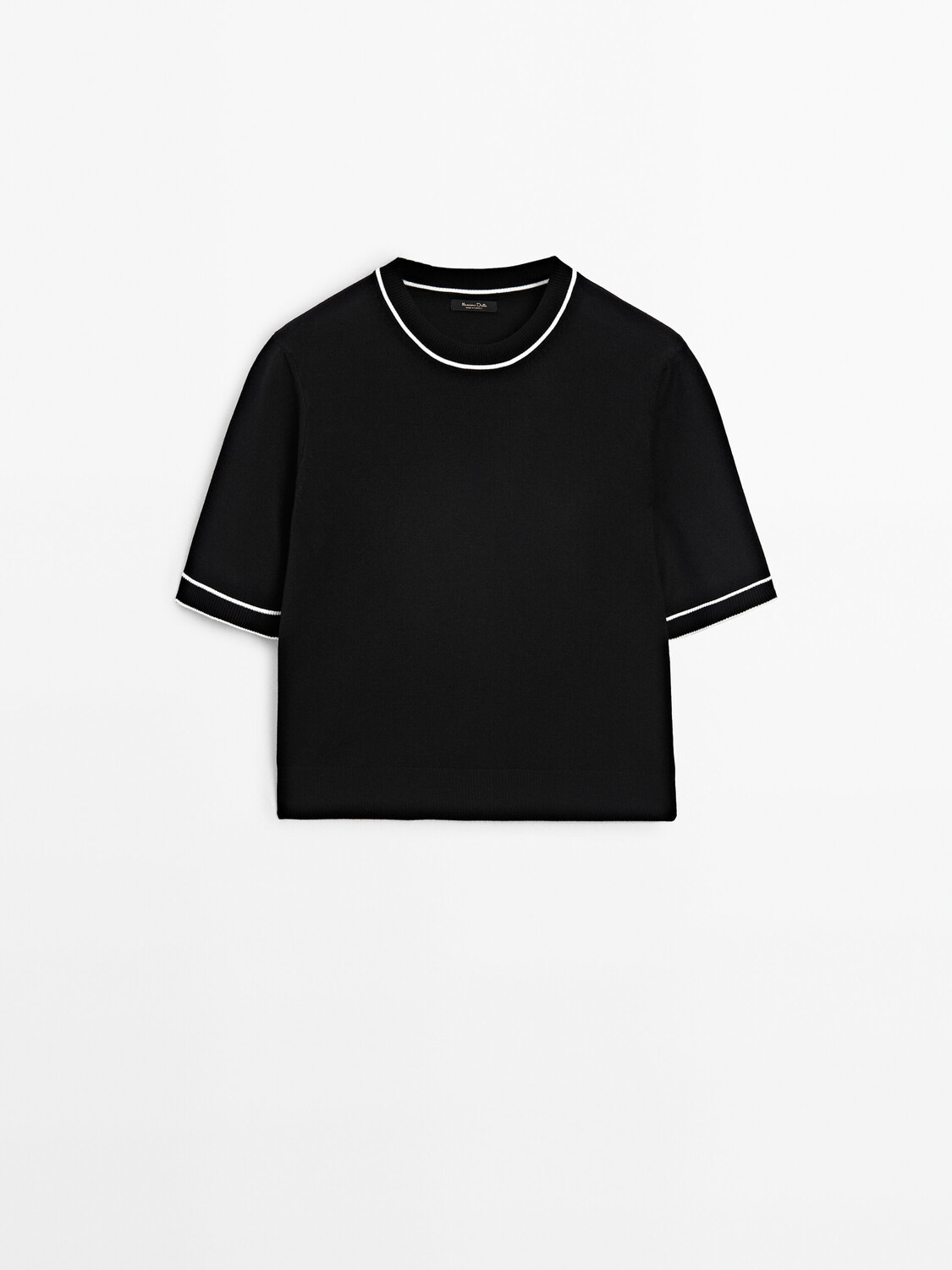 

Контрастный вязаный свитер с короткими рукавами Massimo Dutti, черный
