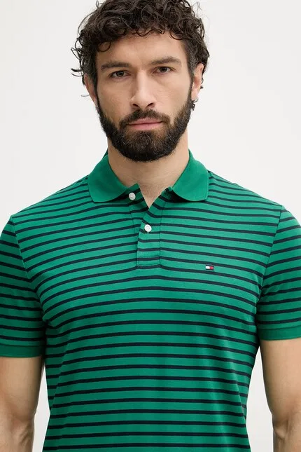 Поло мужское хлопковое Tommy Hilfiger, зеленый — фото 4
