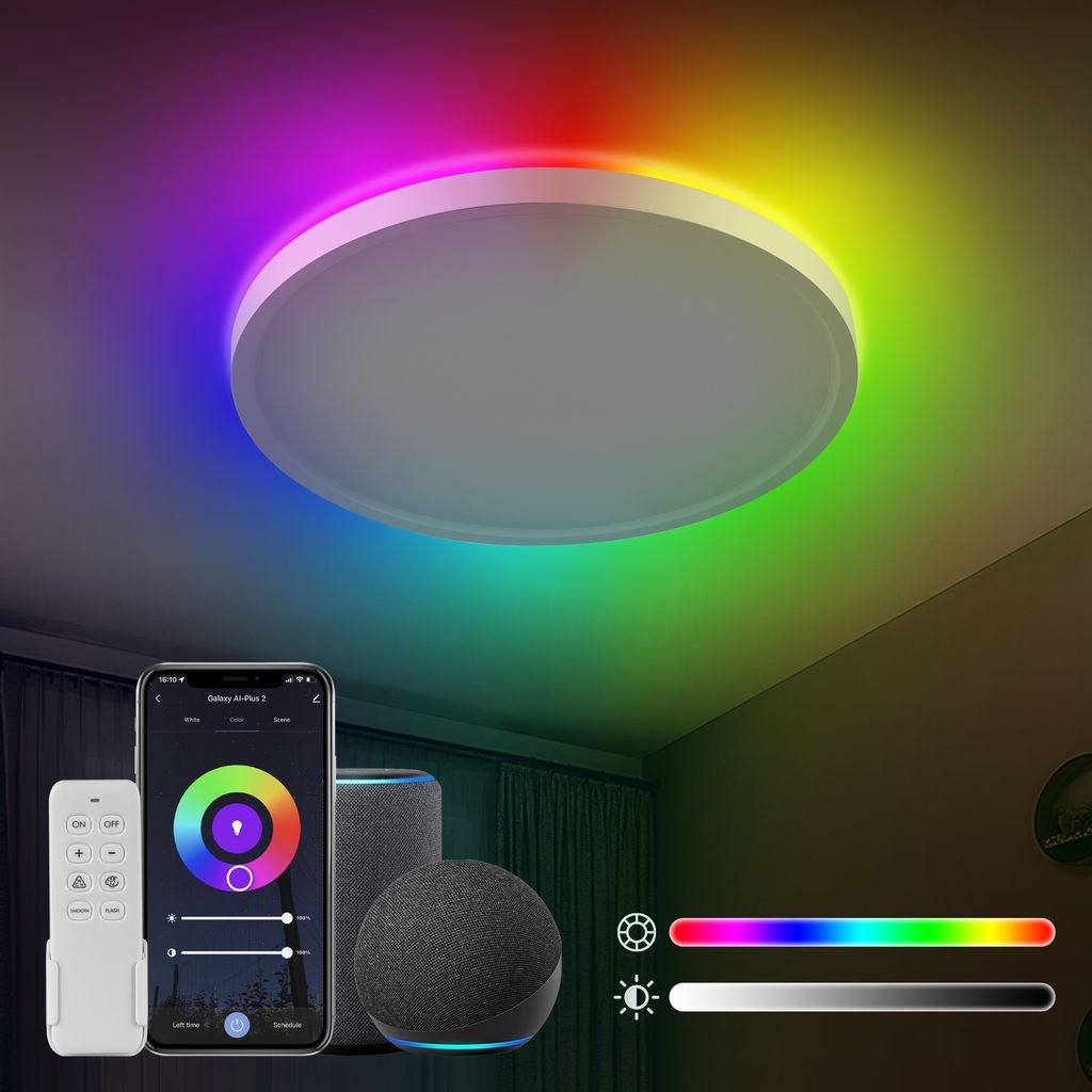 

24 Вт Smart WiFi RGB светодиодный потолочный светильник с регулируемой яркостью, потолочный светильник для гостиной, прихожей с дистанционным управлением Anten, белый