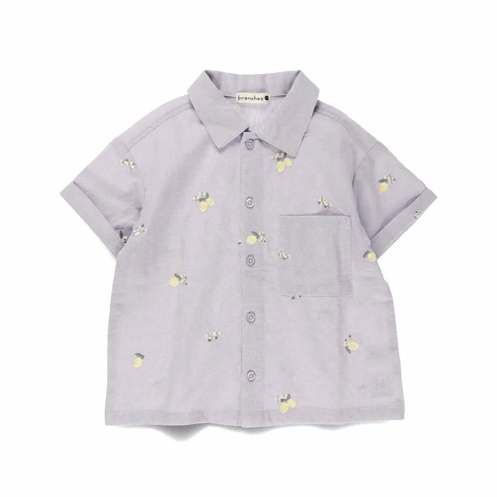 Рубашка с коротким рукавом, вышитая лимонами и цветами Branshes, Lavender
