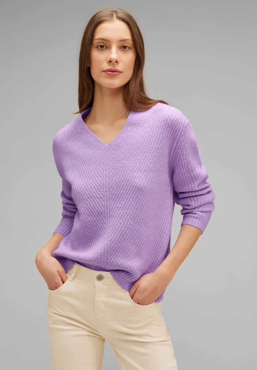 

STREET ONE Свитер с V-образным вырезом, с V-образным вырезом, цвет Soft Pure Lilac Melange