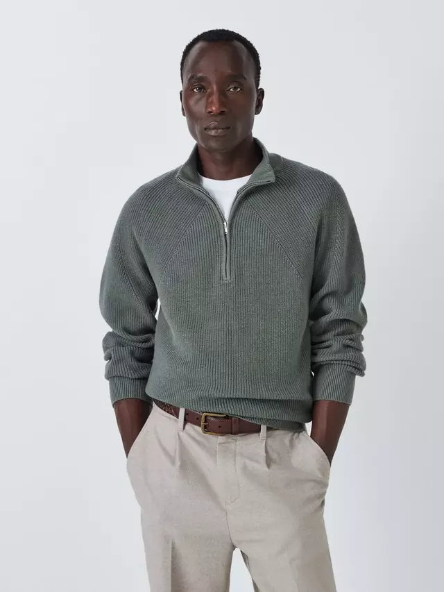 

Джемпер John Lewis Cotton Cashmere Half Zip Rib Knit Collar, цвет seal/grey