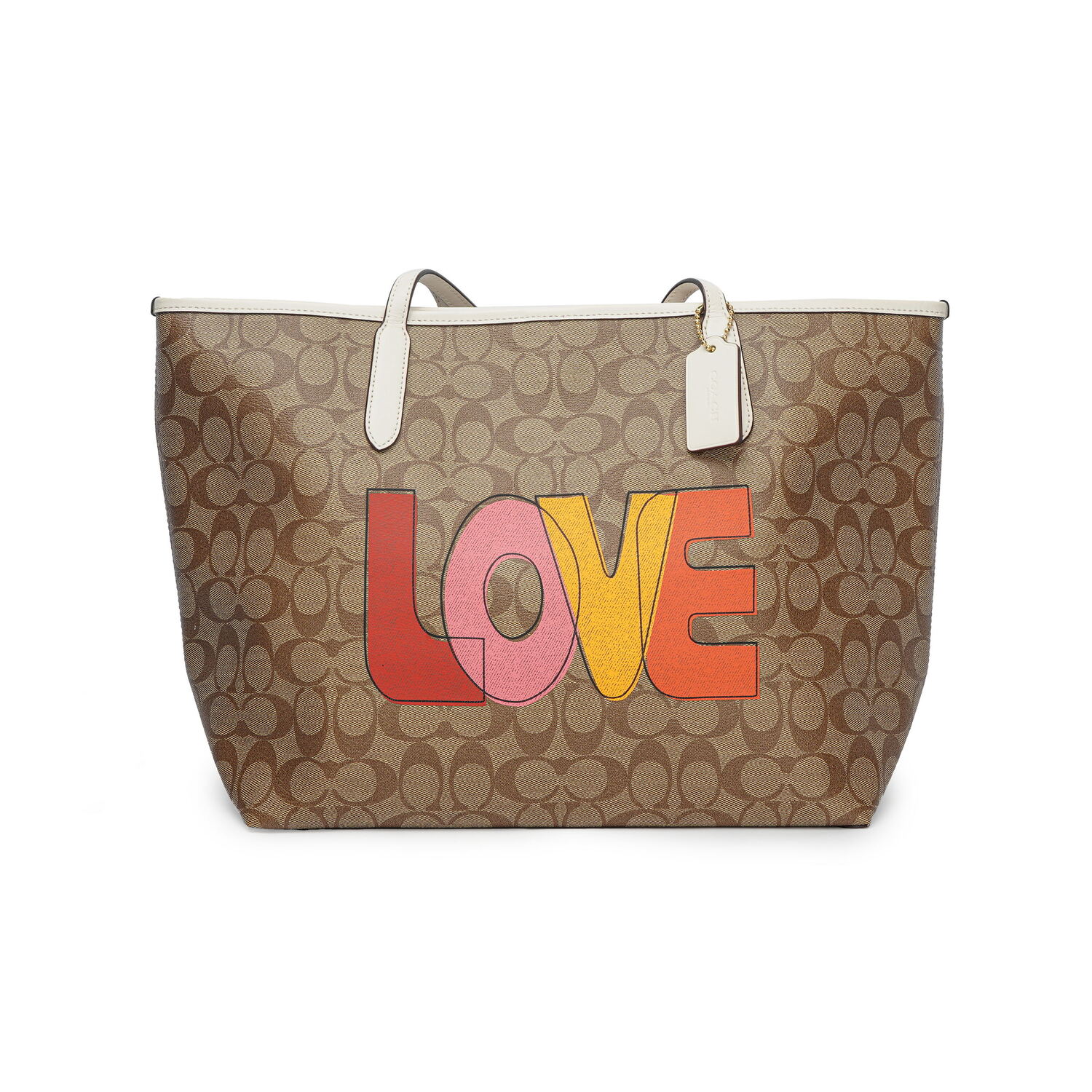 

COACH Городская сумка-шопер из покрытого холста с кожаными деталями, большая женская сумка через плечо, коричневая Monogram