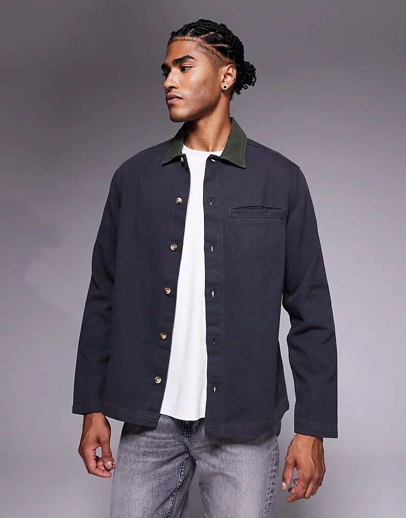 

Рубашка ASOS DESIGN с контрастным воротником черного цвета