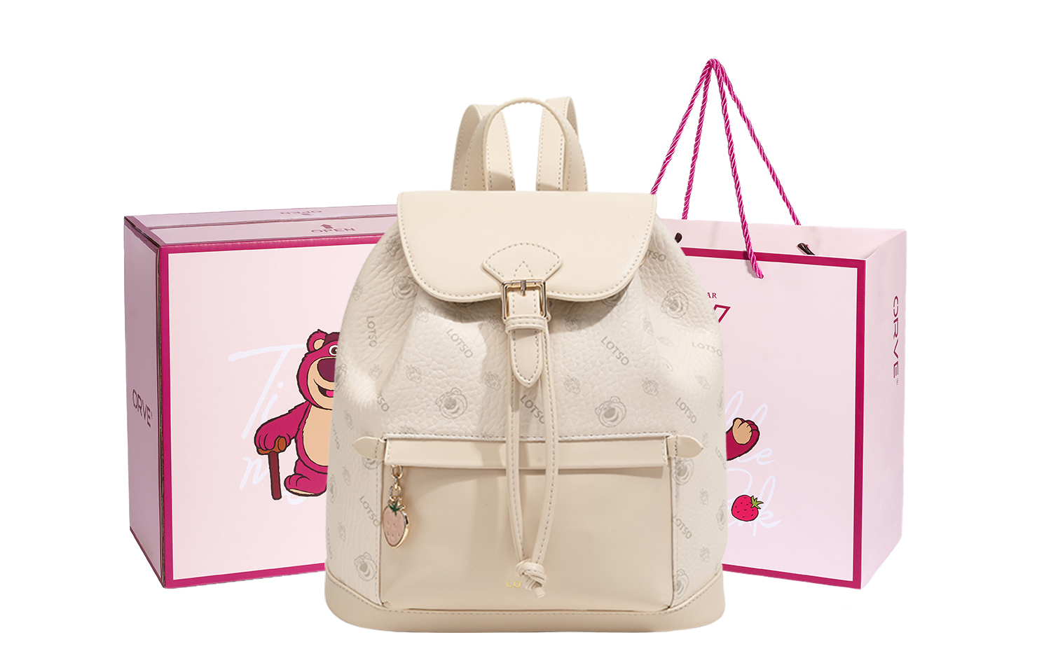 

Disney Портативный рюкзак из ПВХ для женщин в разноцветном дизайне серии "Медвежонок с клубникой", White[Packaging+Shopping Bag]