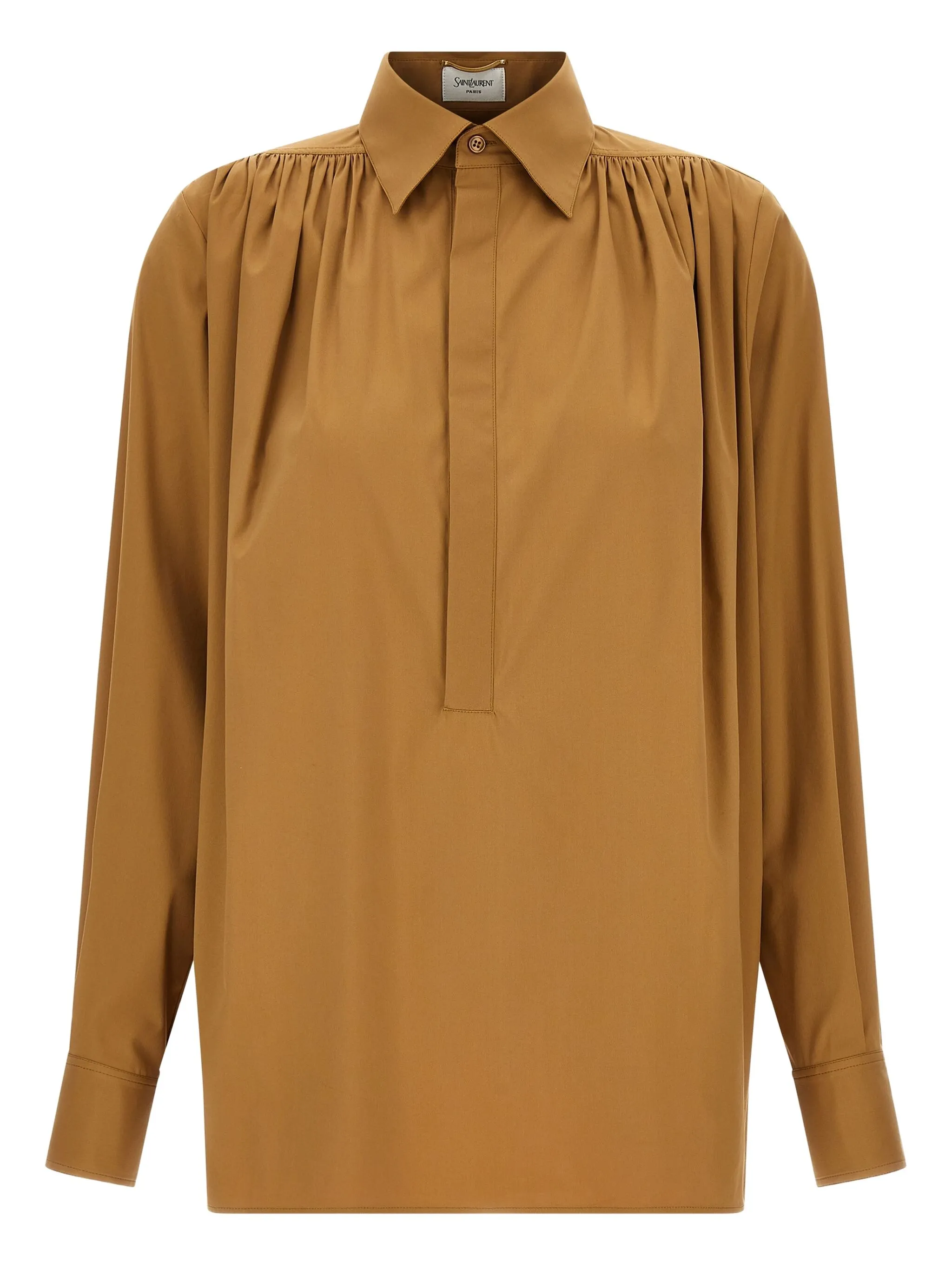 

Блузка со сборками Saint Laurent, коричневый