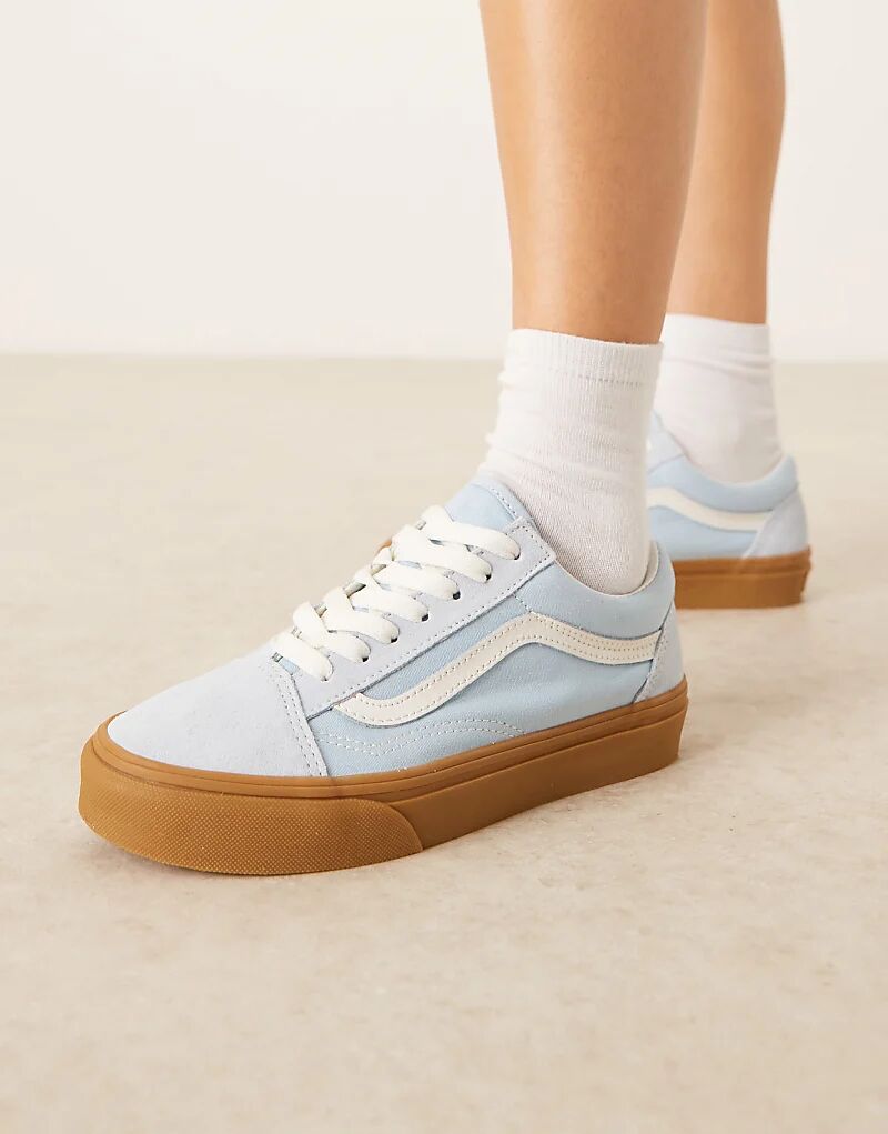 Кроссовки Vans Old Skool светло-голубого цвета с резиновой подошвой