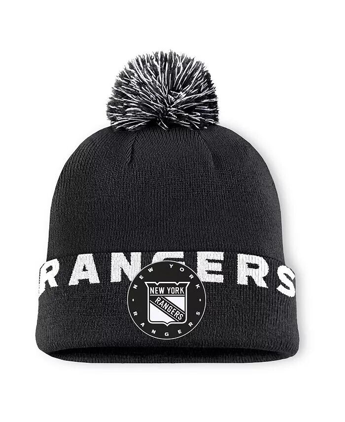 

Мужская черная шапка New York Rangers Fundamental High Stick с манжетами и помпоном Fanatics