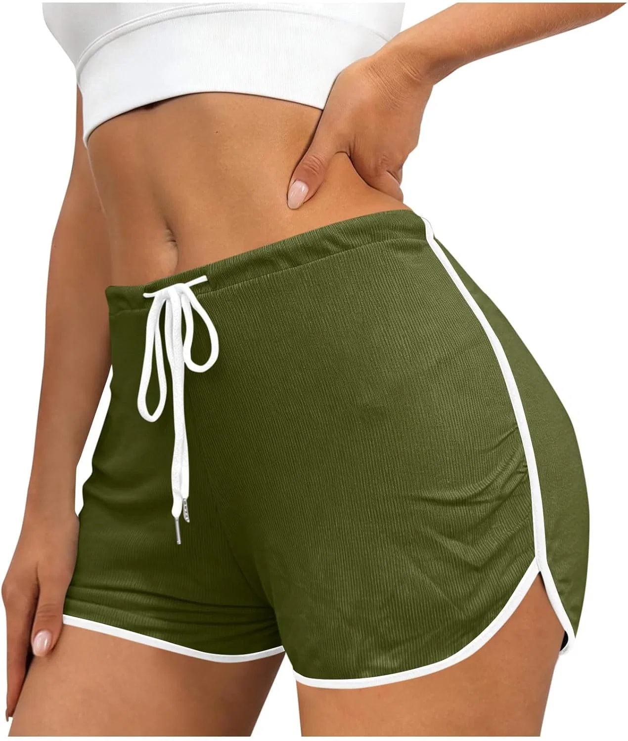 Шорты женские спортивные с карманами, Army Green-1