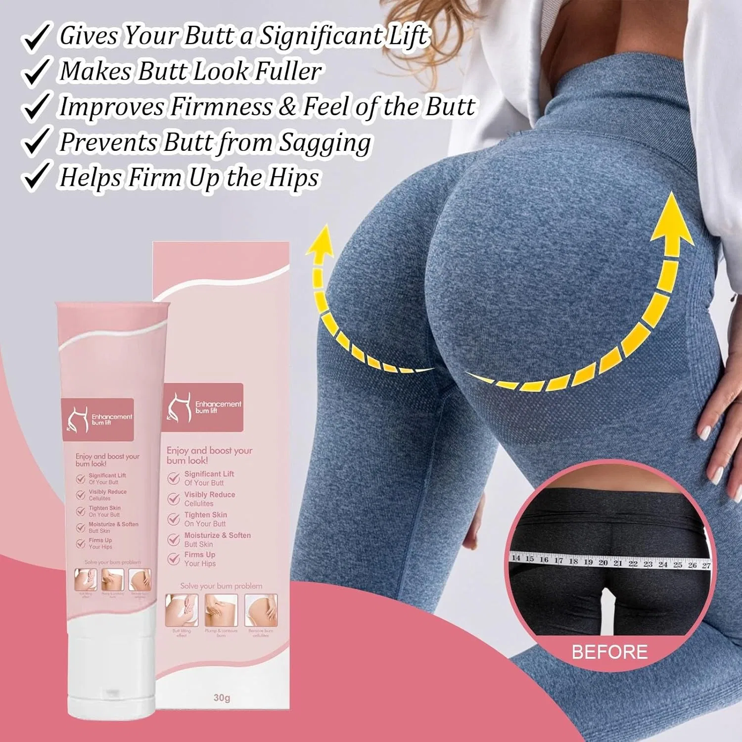 Крем для увеличения ягодиц Hip Lift Up Cream, 11.8 x 4.6 см ‎Iunser, Pink — фото 3