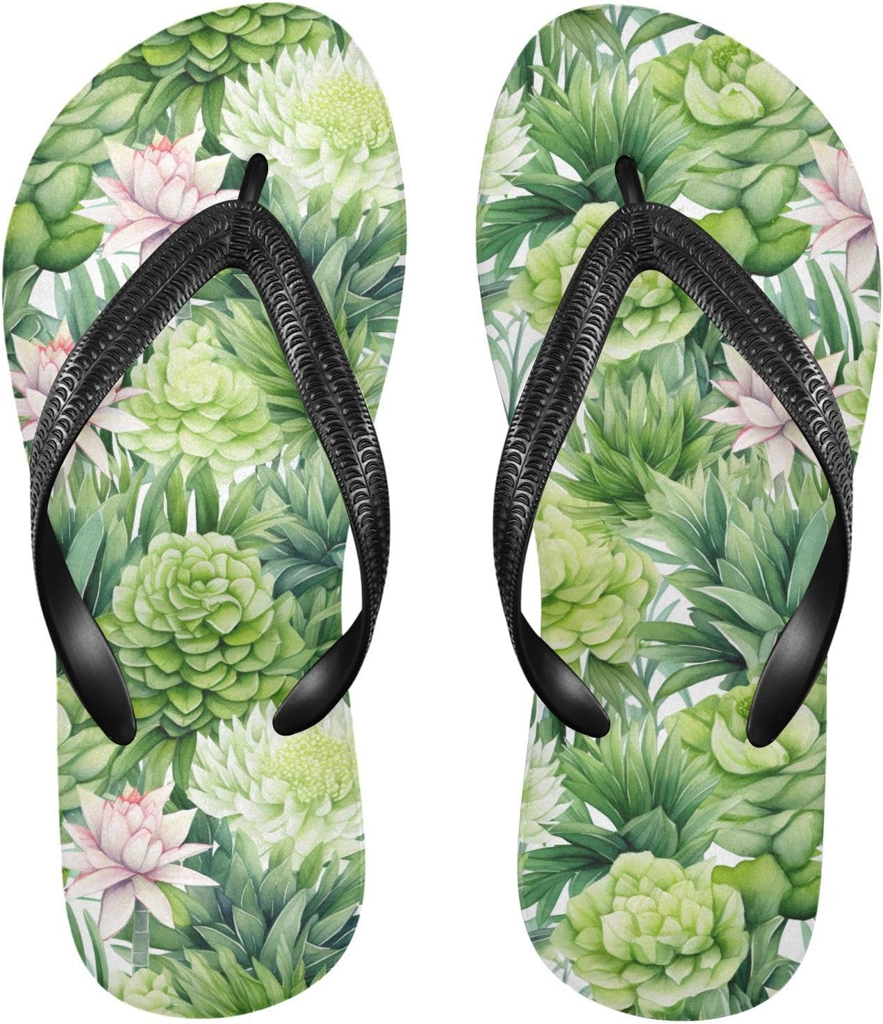 

SPRIPORT Женские и мужские тонкие шлепанцы с акварельным зеленым растительным рисунком, удобные повседневные сандалии с мягкой стелькой и нескользящей резиновой подошвой, плоские сандалии для летней прогулки и пляжа