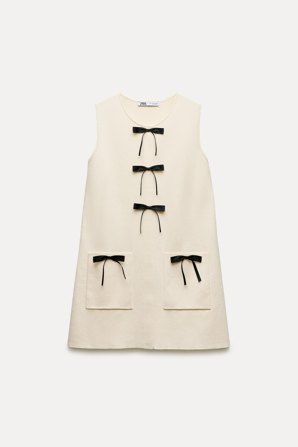 

Вязаное мини-платье с контрастными бантами ZARA, белый