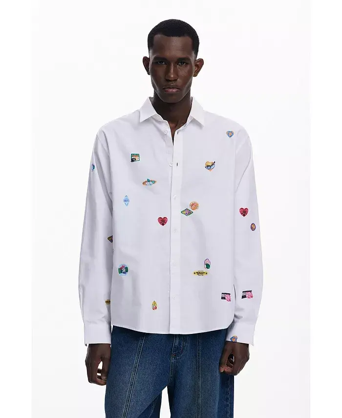 

Мужская рубашка с длинным рукавом с принтами Desigual, белый