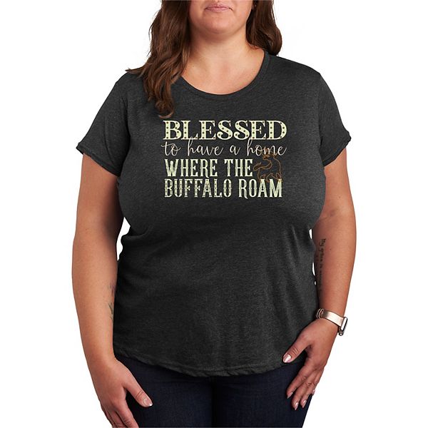 

Футболка с принтом "Blessed to have a home where the buffalo roam" Plus size Licensed Character, Heather Charcoal