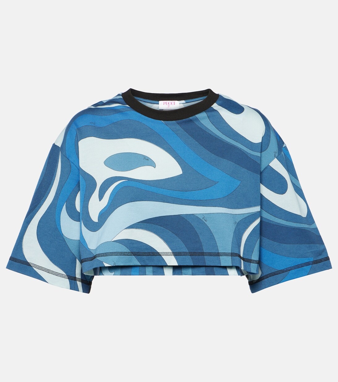 

Укороченный топ из хлопкового джерси с принтом Pucci, синий