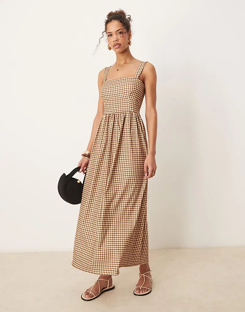 

Платье миди с лифом Bengaline ASOS DESIGN в коричневую клетку