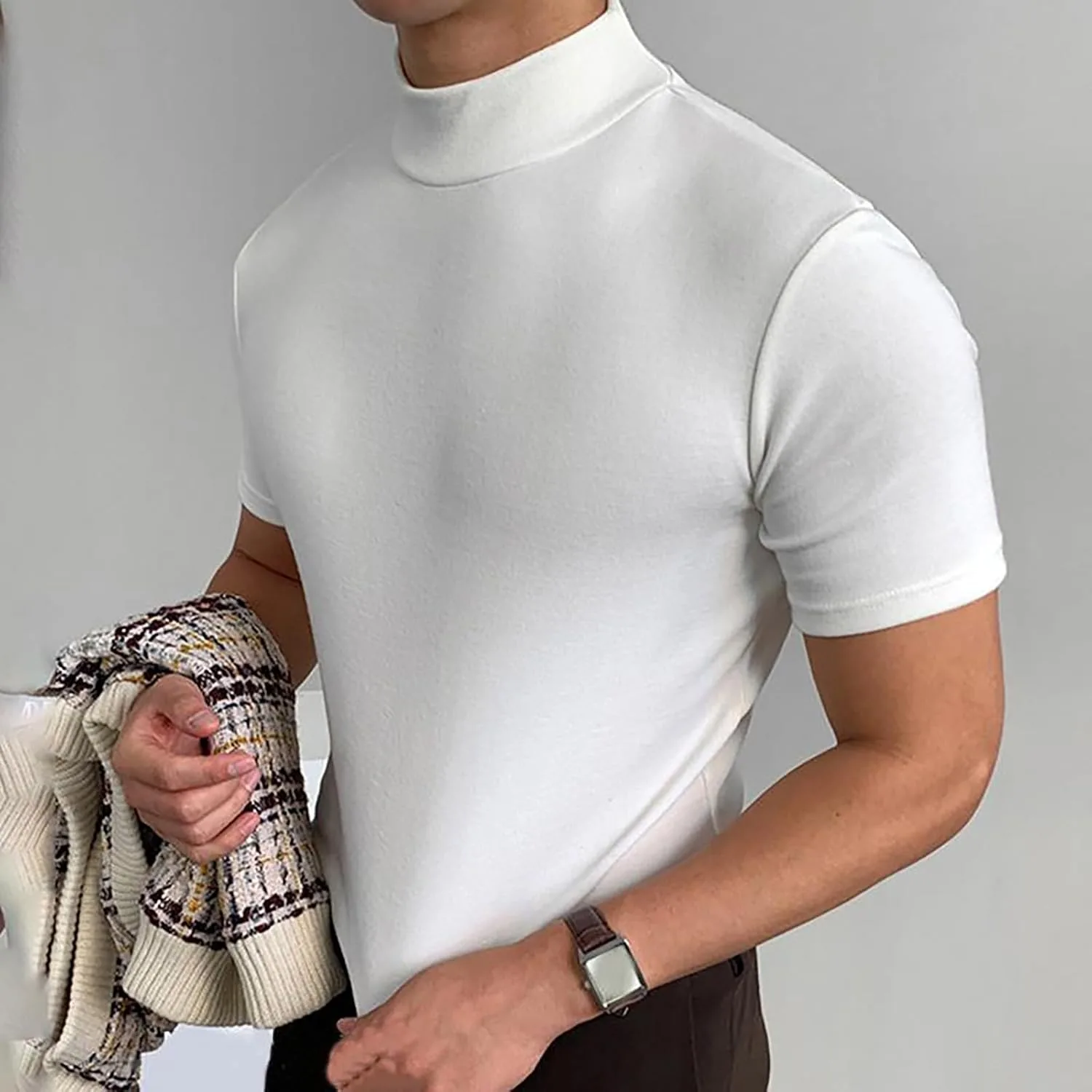 Мужская футболка Slim Fit с высоким воротником, короткий рукав, Cotton Compression — фото 4
