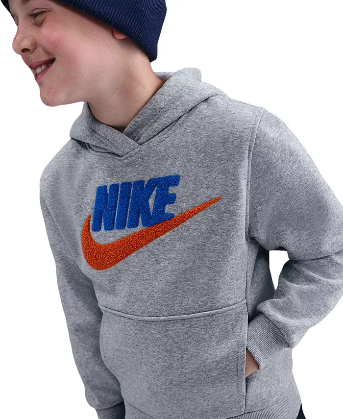 

Большой детский спортивный клуб худи с шинельным логотипом Nike, серый