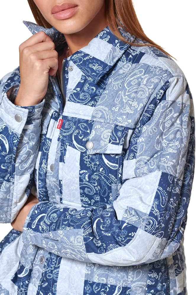 Женская куртка-рубашка Levi's стеганая в стиле пэчворк, сине-голубой — фото 4