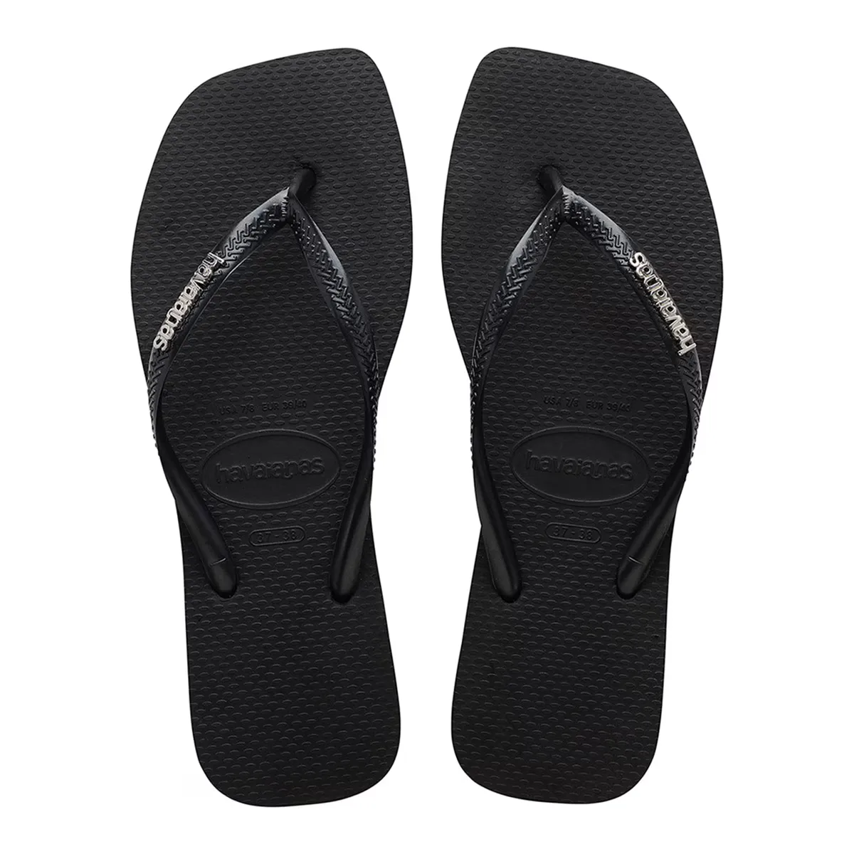 Квадратный логотип металлик Havaianas унисекс купальные шлепанцы, чёрный