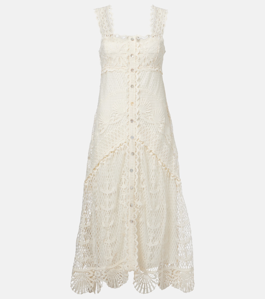 

Многоярусное платье макси из гипюра Farm Rio, Off-White