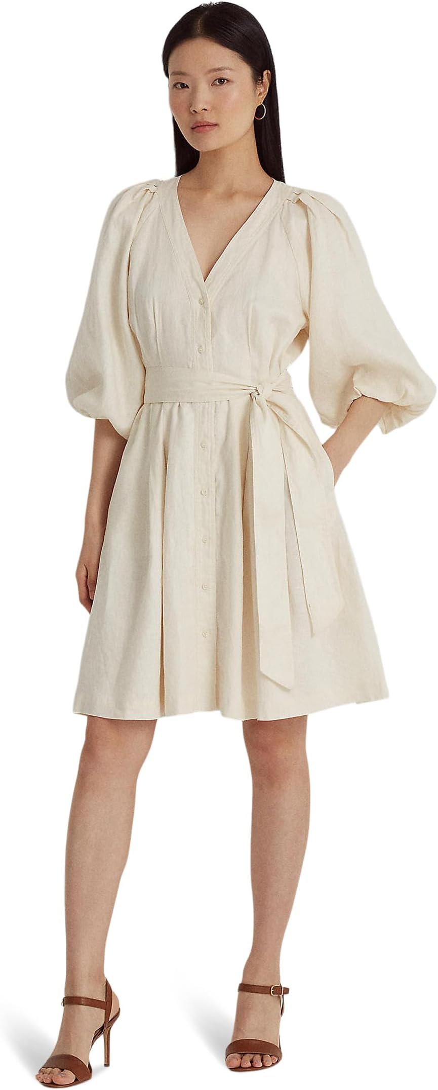 

Платье Lauren Ralph Lauren Belted Linen Bubble-Sleeve Dress, цвет Mascarpone Cream