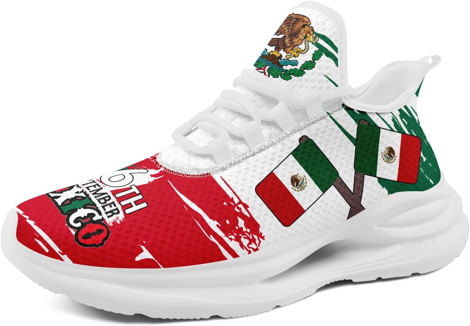

Кроссовки с флагом Мексики - Дышащие легкие беговые кроссовки с EVA подошвой - Патриотическая обувь для мужчин и женщин Awsole, белый/красный/зеленый