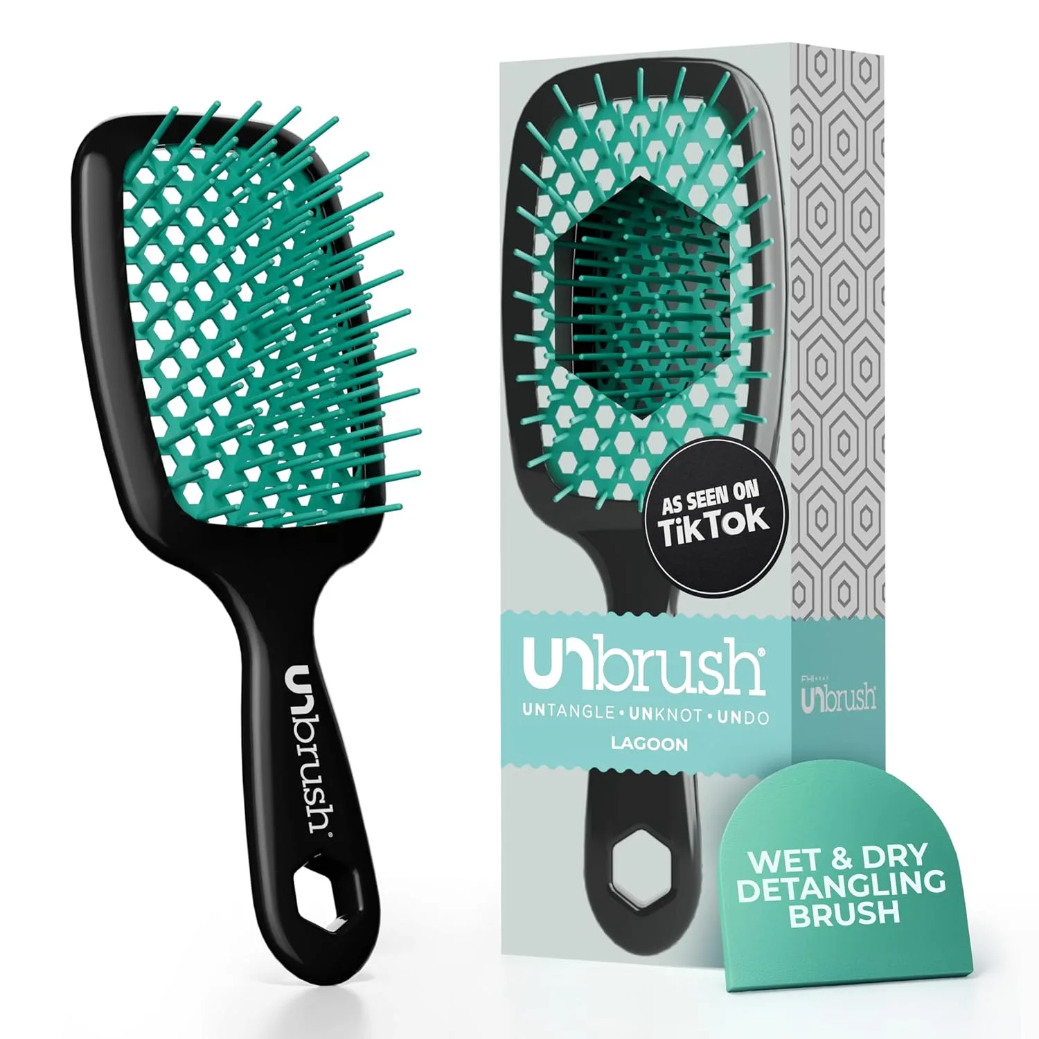 Расческа FHI Heat UNbrush для безболезненного расчесывания всех типов влажных и сухих волос - прочные антистатические щетинки DuoFlex, легкая ручка, вентилируемая конструкция. 1 штука (1 шт.), Lagoon