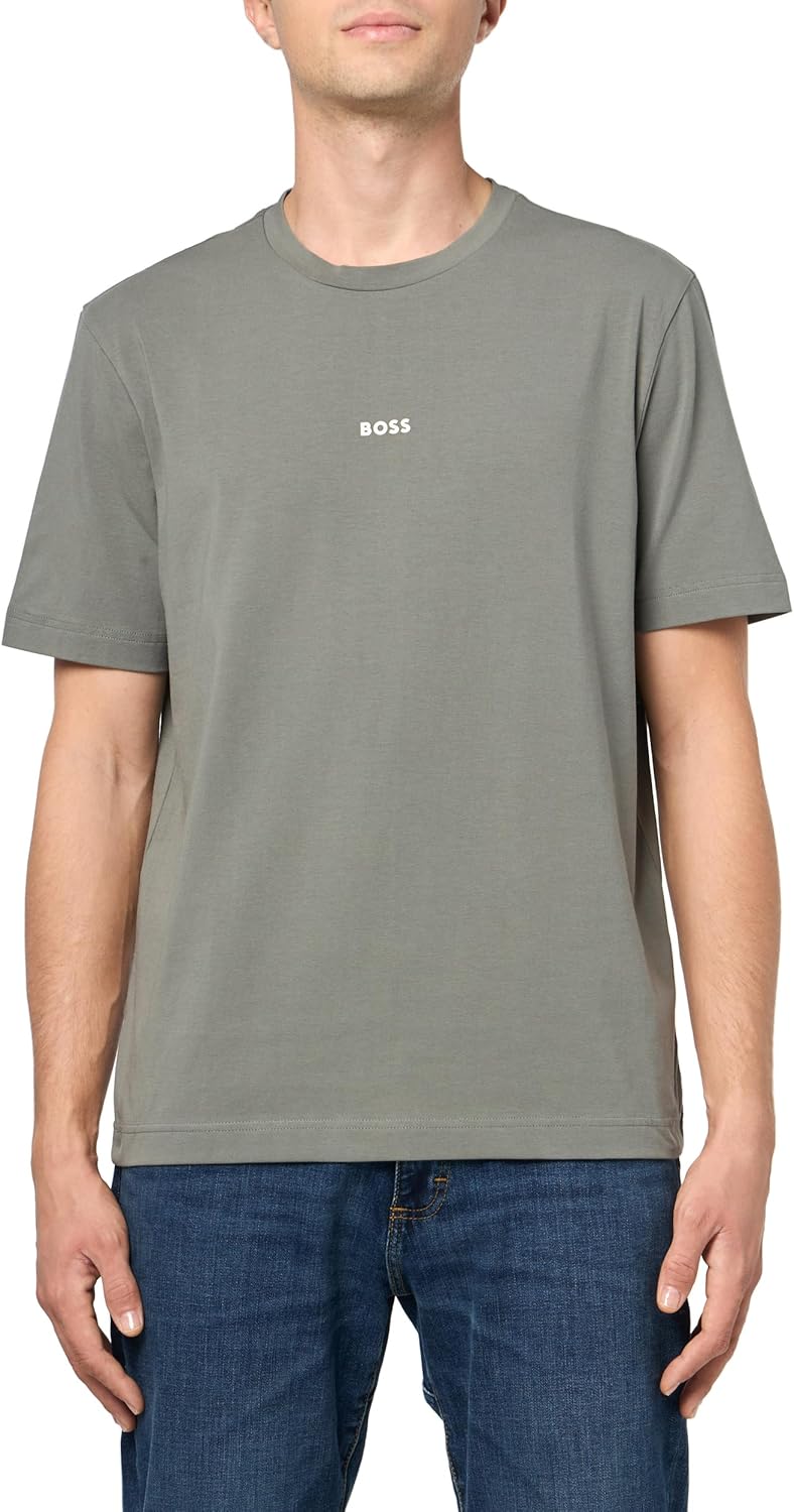 

Мужская хлопковая футболка BOSS с логотипом на груди, стандартного кроя, Fossil Grey, Серый, Мужская хлопковая футболка BOSS с логотипом на груди, стандартного кроя, Fossil Grey