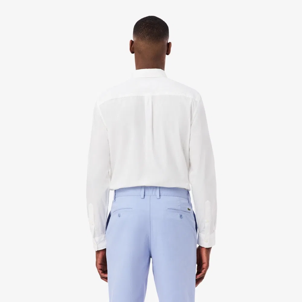Мужская лёгкая поплиновая рубашка с длинным рукавом белая от Lacoste — фото 3