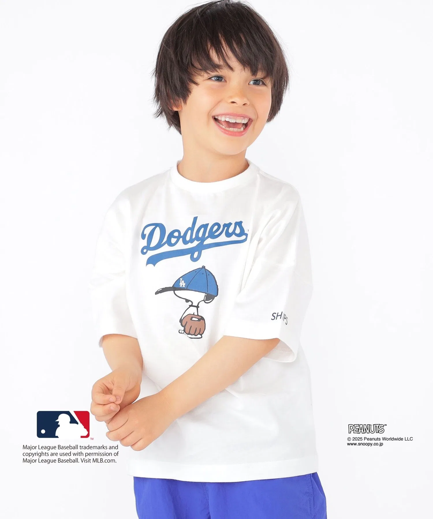 Детская футболка SHIPS KIDS PEANUTS×MLB с принтом, бежевая — фото 2