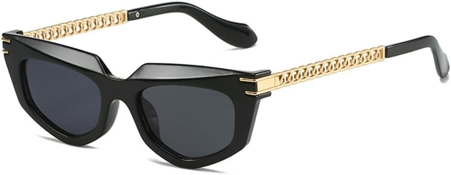 

Солнцезащитные очки 2027 года для женщин, многоугольные, в ретро-стиле, с металлической цепочкой, в стиле панк, мужские очки, защита от ультрафиолета UV400 MTZJH, Black