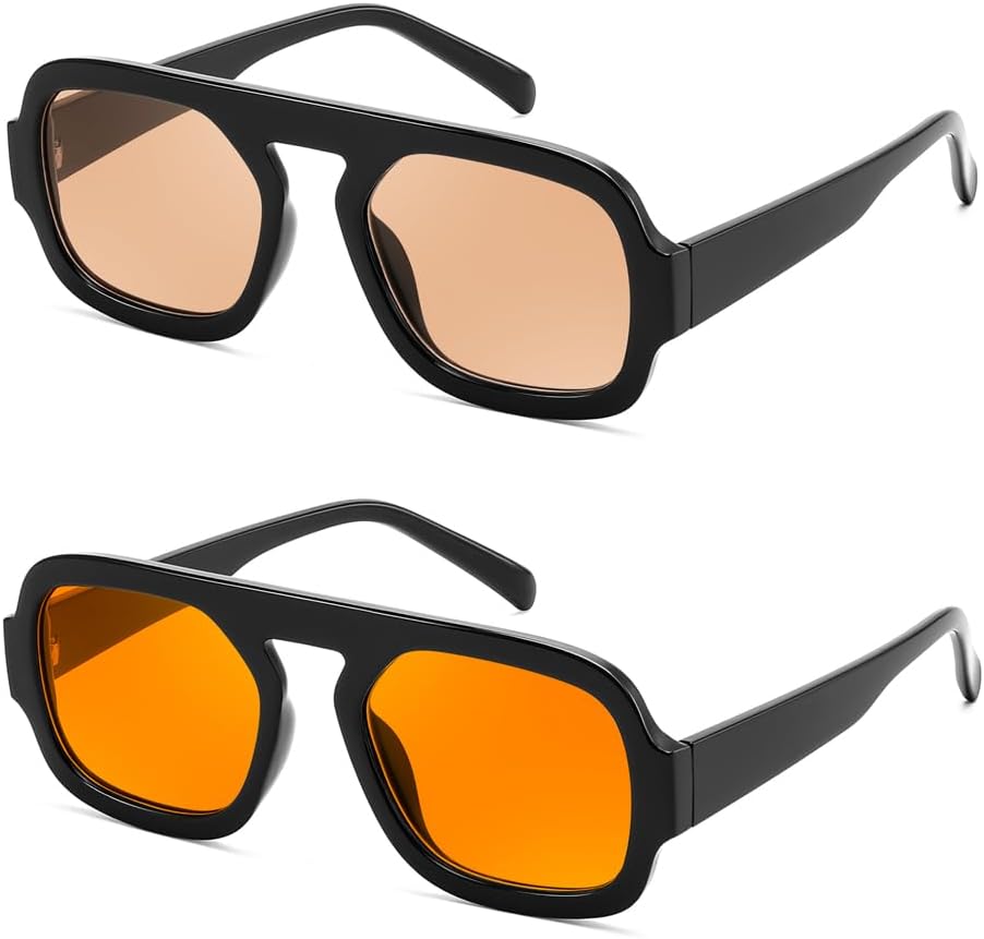 

Солнцезащитные очки FEISEDY в стиле ретро, ​​квадратные, авиаторские, для женщин и мужчин, винтажные, 70-е годы, модные, в пластиковой оправе, артикул B4158, (2 Pack) Black/Champage & Yellow