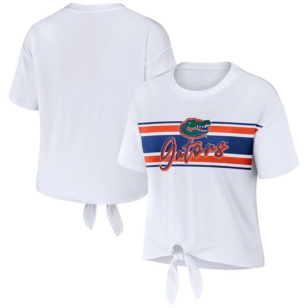 

Женская WEAR by Erin Andrews Белая укороченная футболка в полоску с узлом Florida Gators спереди, цвет Fld White