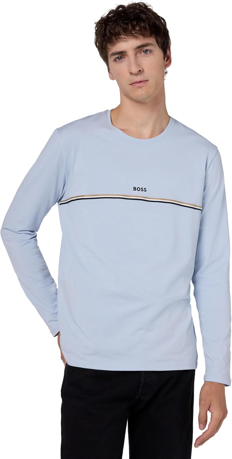 

Мужская футболка BOSS из мягкого хлопка с длинным рукавом, Niagara Mist