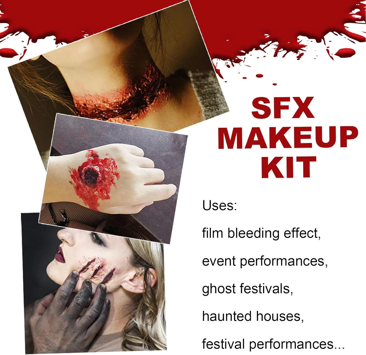 Набор для спецэффектов грима Scar Makeup Wax ZJchao, 30г+30г+20мл+60мл — фото 3