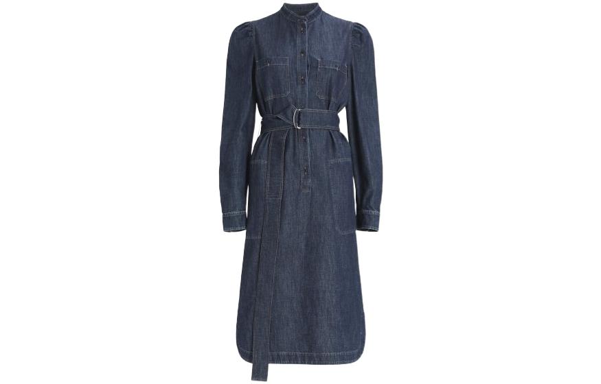 

WEEKEND MaxMara Платье женское с воротником-стойкой и длинными рукавами синее