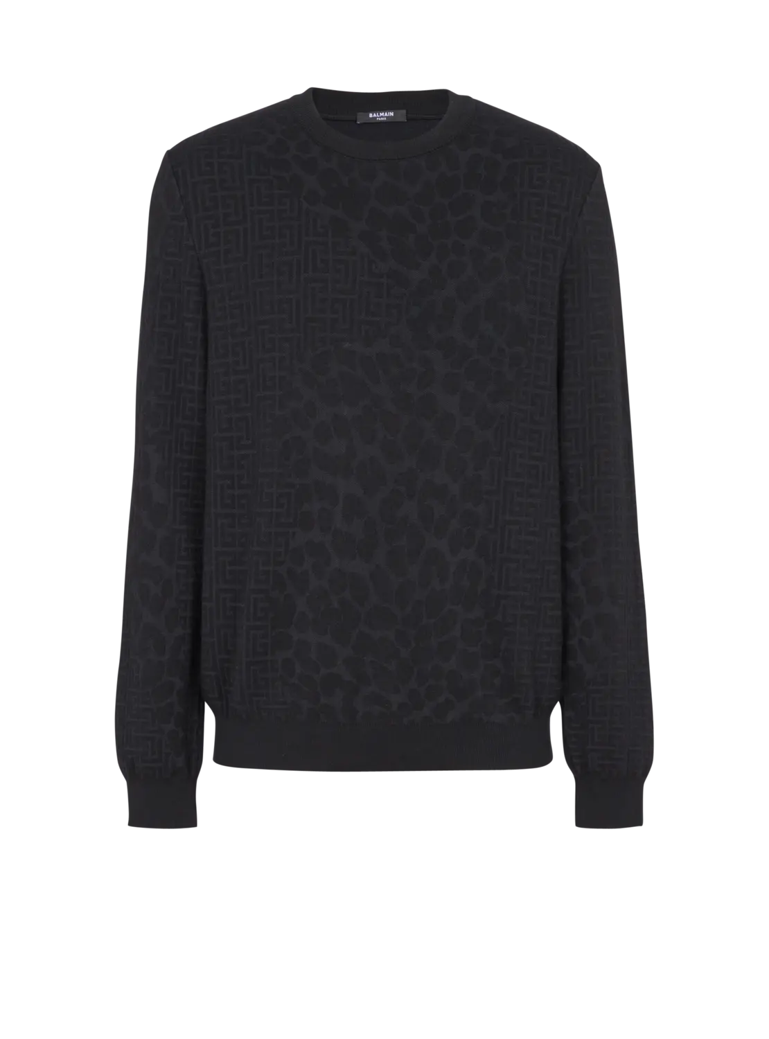 

Джемпер с монограммным вязаным узором и леопардовым принтом Balmain, черный