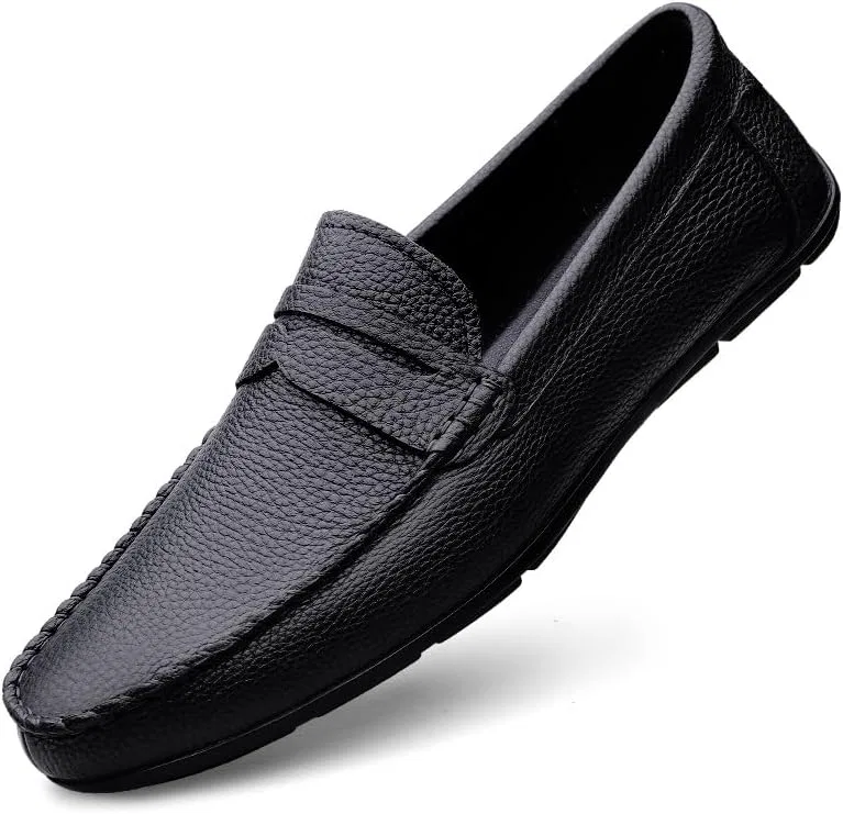 Лоферы кожаные Round Toe Penny Loafers, черный SayfuR