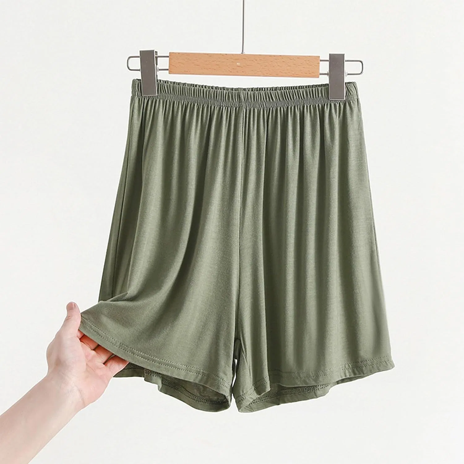 Шорты пижамные женские модальные с эластичным поясом, Generic, A01_army Green — фото 2