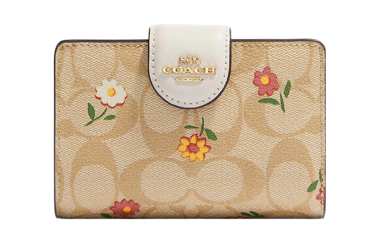 

Кошелек Coach среднего размера с угловой молнией из холста и кожи для женщин светло-хаки