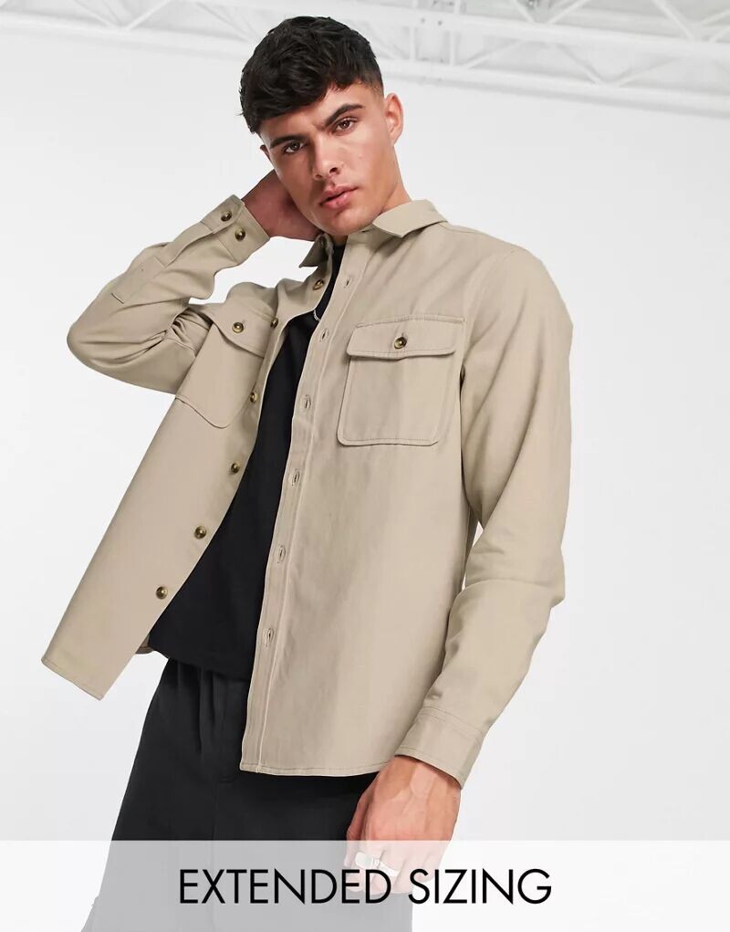 

Светло-серая хлопковая куртка-рубашка ASOS