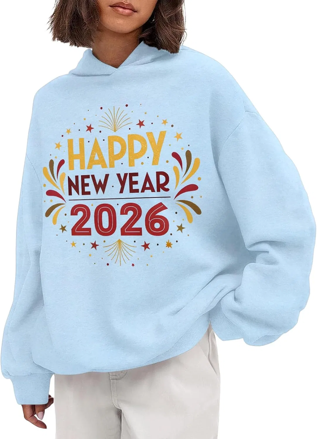 Толстовка женская с принтом Happy New Year 2026, Light Blue
